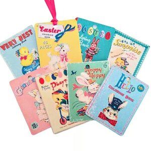 24 Pack Set Retro Vintage Inspired Large Pastel Easter Gift Basket Tags